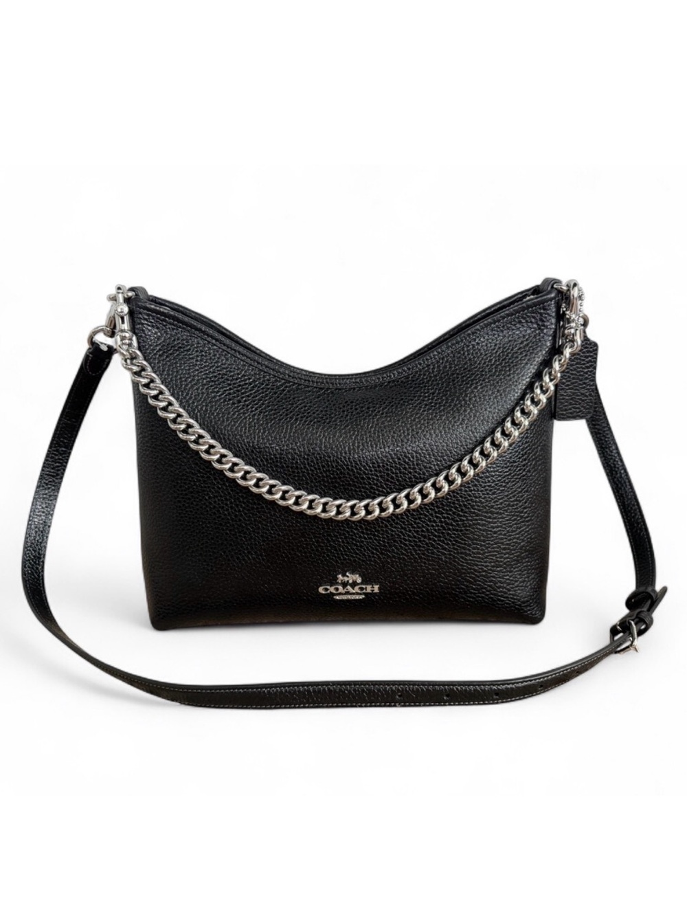 COACH Laurel Shoulder Bag Black Pebbled Leather with Silver Chain Accent - Picture 1 of 10